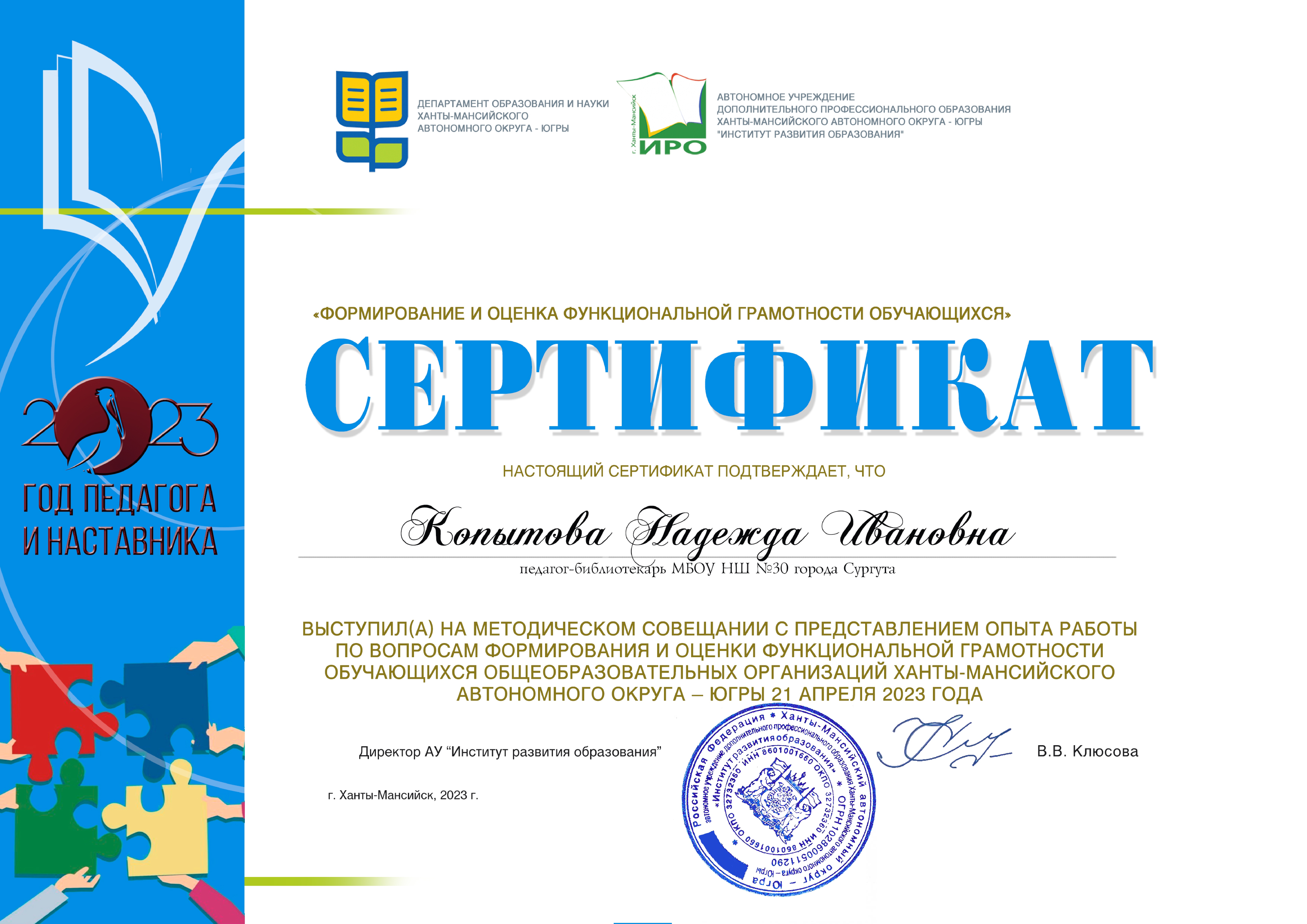 Сертификат Копытова Н. И.